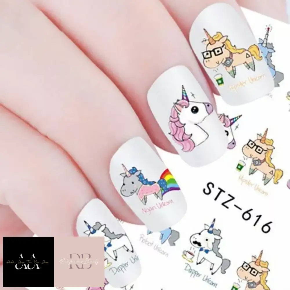 Nail Art Water Decals Stickers Transfers - Unicorns Unicorn Magic Rainbow