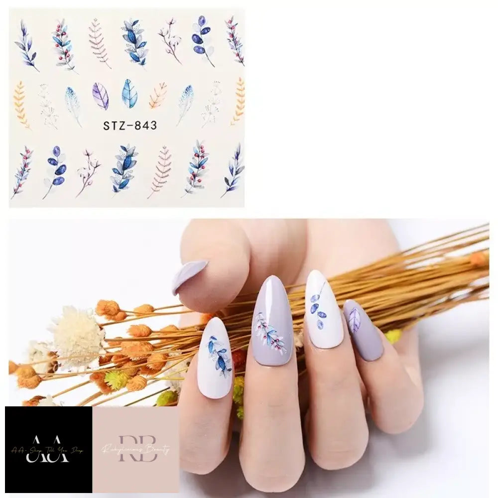 Nail Art Water Decals Transfers - Fall Winter Autumn Leaf Leaves Fern Flowers