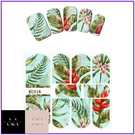 Nail Art Water Decals Wraps - Spring Summer Holidays Palm Tree Exotic Fern