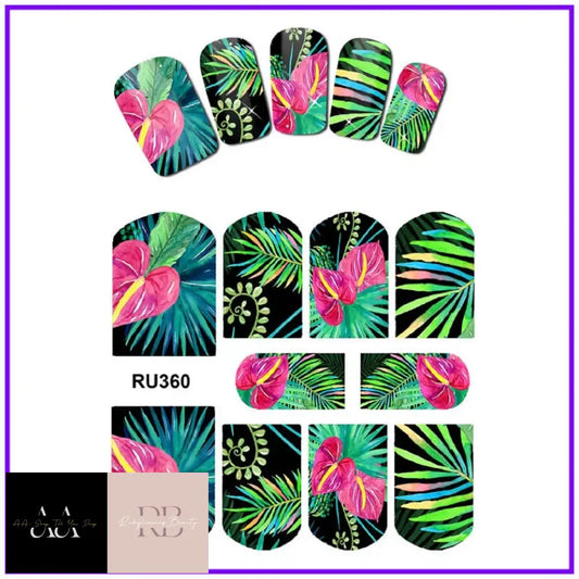 Nail Art Water Decals Wraps - Spring Summer Holidays Palm Tree Exotic Fern