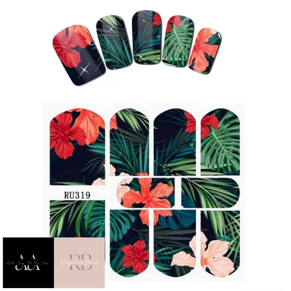 Nail Art Water Decals Wraps - Spring Summer Holidays Palm Tree Exotic Fern