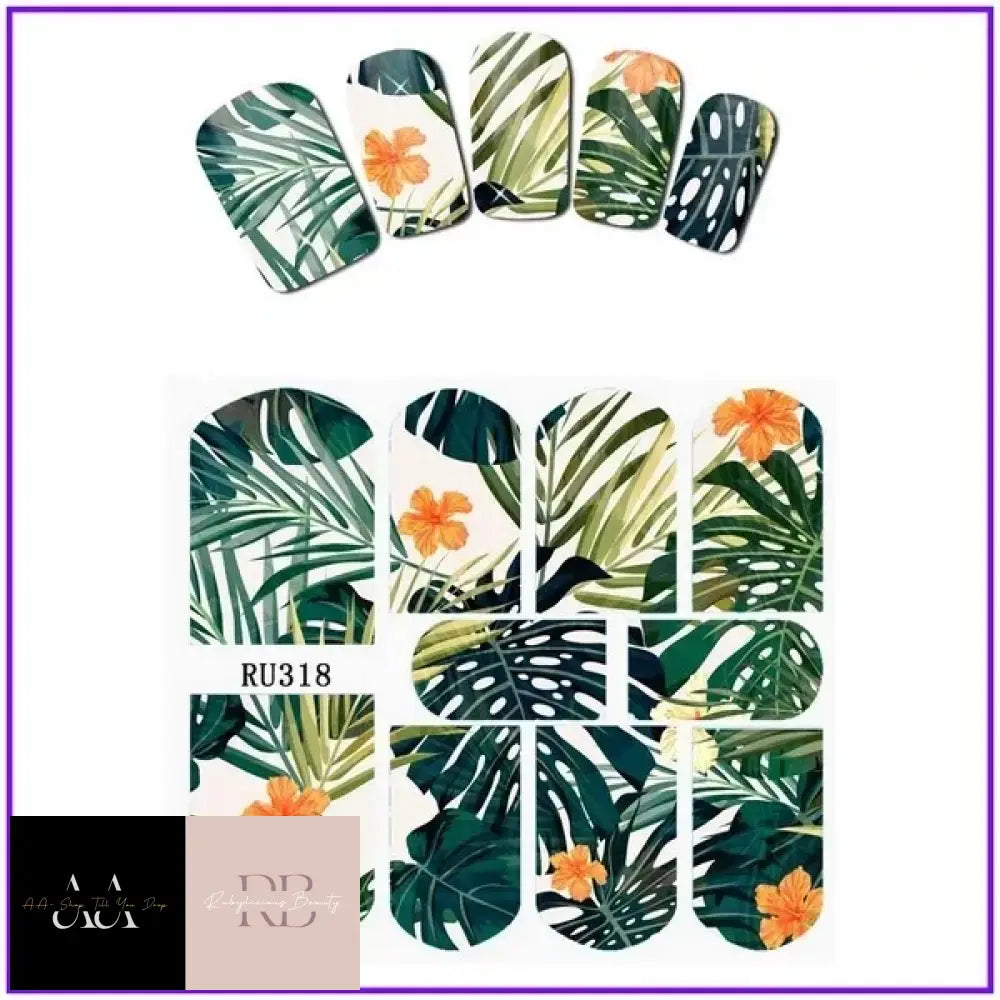 Nail Art Water Decals Wraps - Spring Summer Holidays Palm Tree Exotic Fern