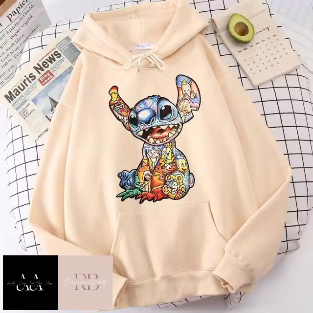 New Disney Funny Stitch Hoodies - Women Xs / Cream