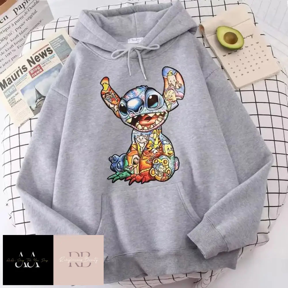 New Disney Funny Stitch Hoodies - Women Xs / Grey