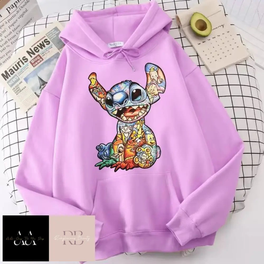 New Disney Funny Stitch Hoodies - Women Xs / Purple