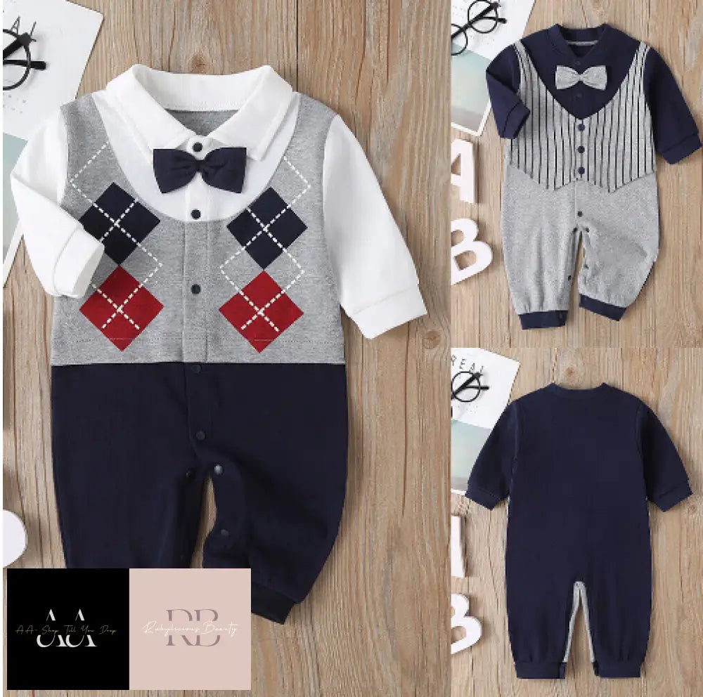 Newborn Baby Boys Gentlemen Outfits Long Sleeve Romper Jumpsuit Bodysuit Clothes