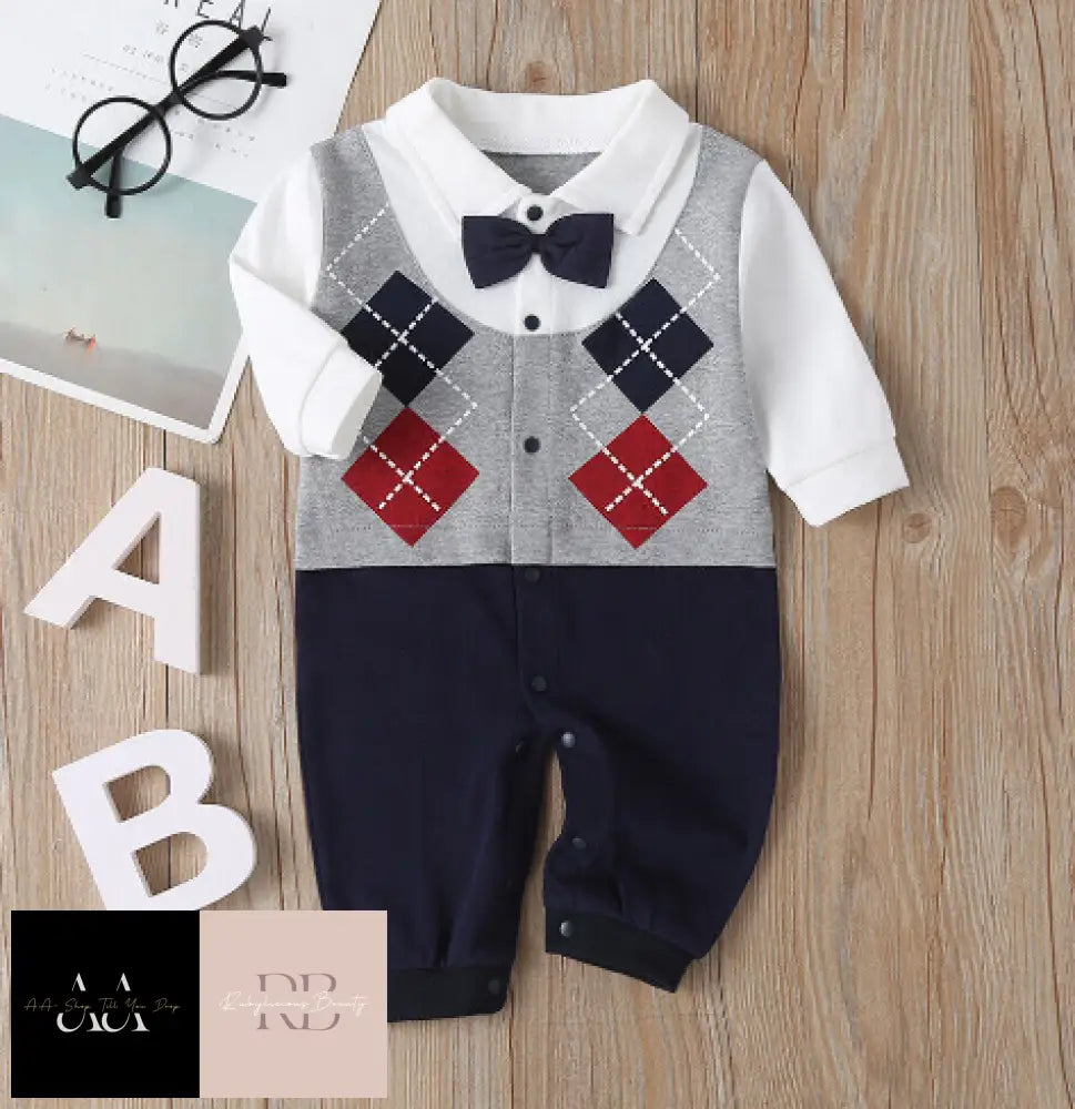 Newborn Baby Boys Gentlemen Outfits Long Sleeve Romper Jumpsuit Bodysuit Clothes