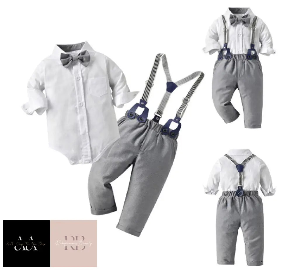 Newborn Infant Baby Boys Gentleman Clothes Button Shirt Strap Pants Outfits Set