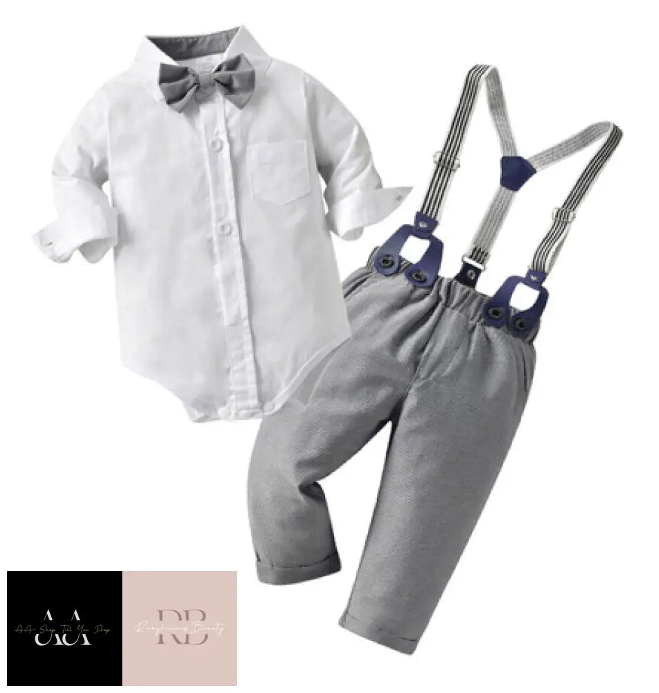 Newborn Infant Baby Boys Gentleman Clothes Button Shirt Strap Pants Outfits Set