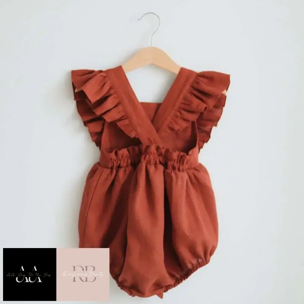 Newborn Infant Baby Girls Rompers Ruffles Sleeveless Strap Romper Playsuit Jumpsuit 3 - 6 / Brick -