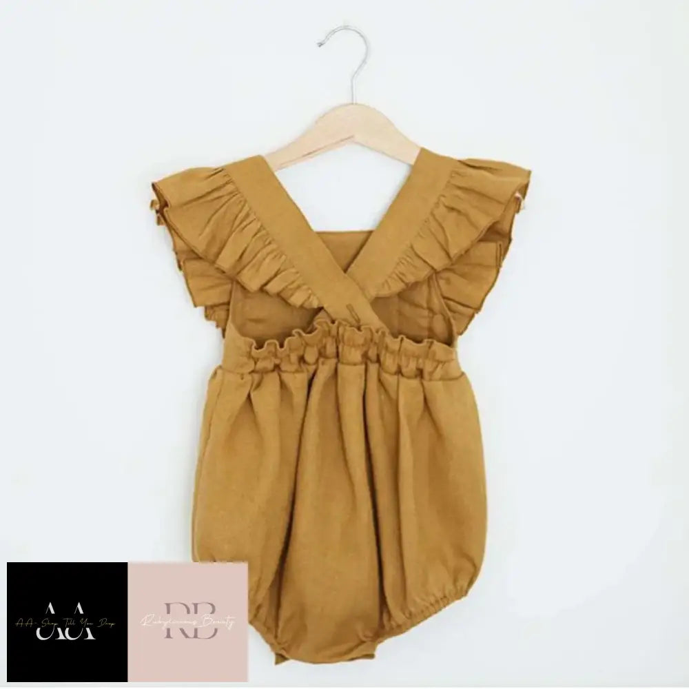 Newborn Infant Baby Girls Rompers Ruffles Sleeveless Strap Romper Playsuit Jumpsuit 3 - 6 / Mustard