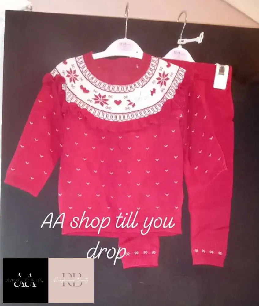 Baby Girls Red Fairisle Frilled Jumper And Leggings Outfit (12-18 Months)