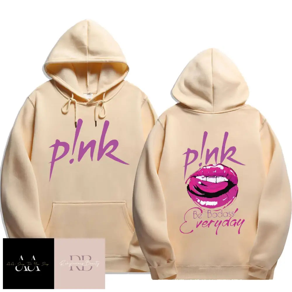 P!Nk ’Be Badass’ Print Hoodie - Khaki