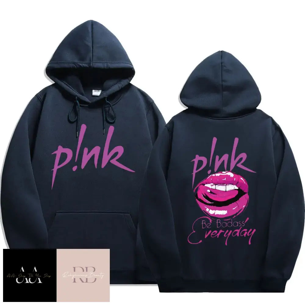 P!Nk ’Be Badass’ Print Hoodie - Navy Blue