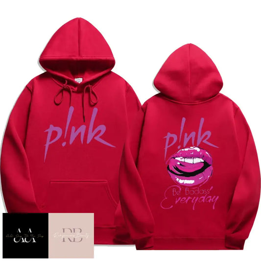 P!Nk ’Be Badass’ Print Hoodie - Red