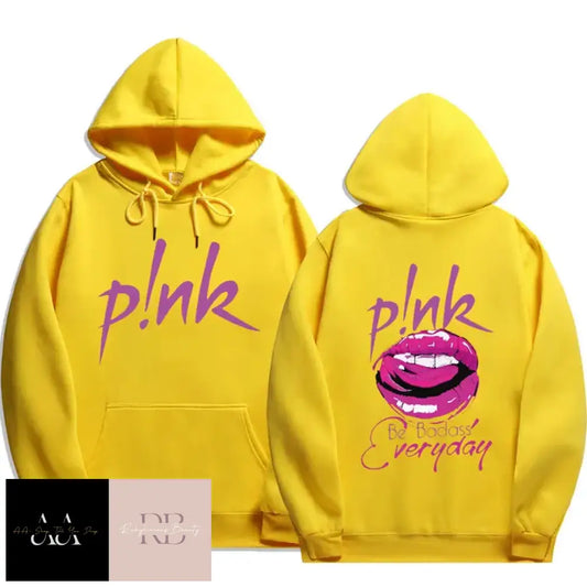 P!Nk ’Be Badass’ Print Hoodie - Yellow