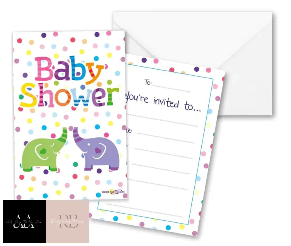 Pack Of 8 Baby Shower Invites With Envelopes-Cute Elephant