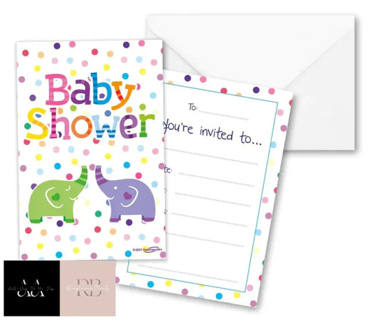 Pack Of 8 Baby Shower Invites With Envelopes-Cute Elephant