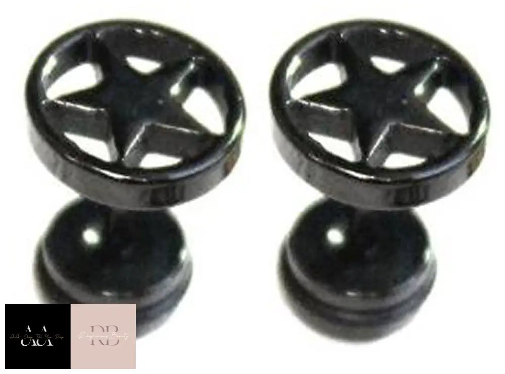 Pair Mens Star Surgical Stainless Steel Stretcher Stud Earrings