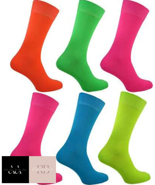 Pair Of Womens/Ladies Bright Neon Socks Fancy Dress Various Colours Size 4 To 8