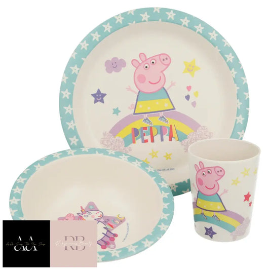 Peppa Pig 3Pcs Wooden Kids Dining Set - Plate Bowl And Tumbler Dinner