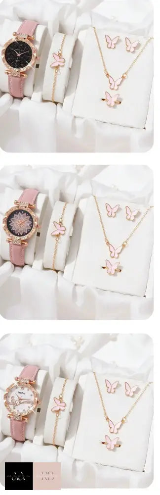 Pink - 5Pc Bracelet & Watch Set Choice Of Design