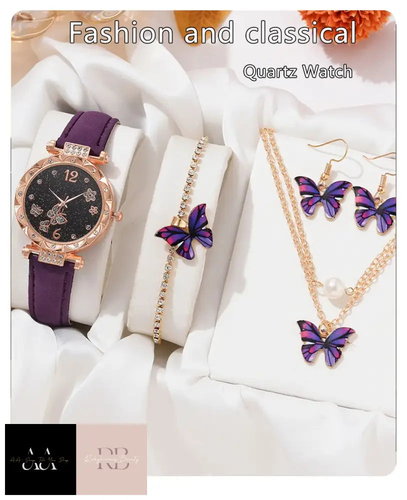 Pink - 5Pc Bracelet & Watch Set Choice Of Design