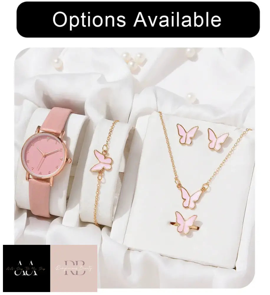 Pink - 5Pc Bracelet & Watch Set Choice Of Design A