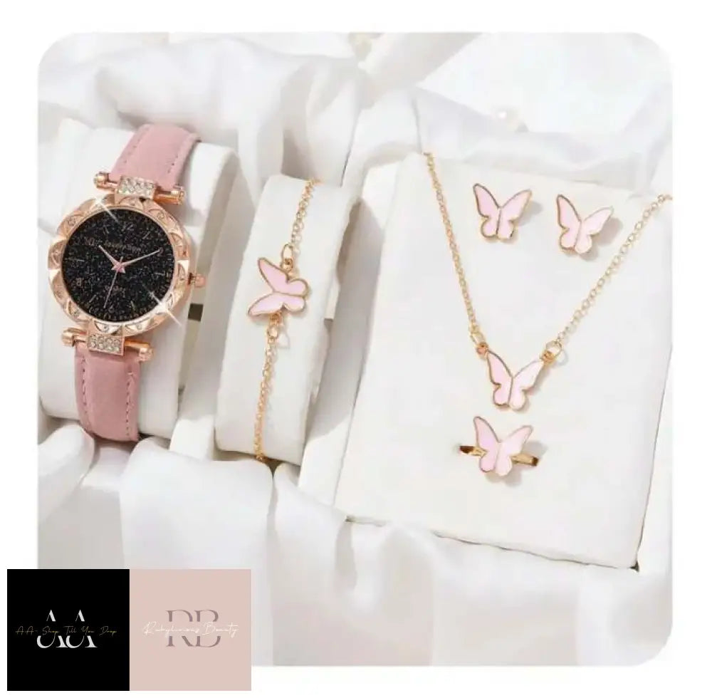 Pink - 5Pc Bracelet & Watch Set Choice Of Design B