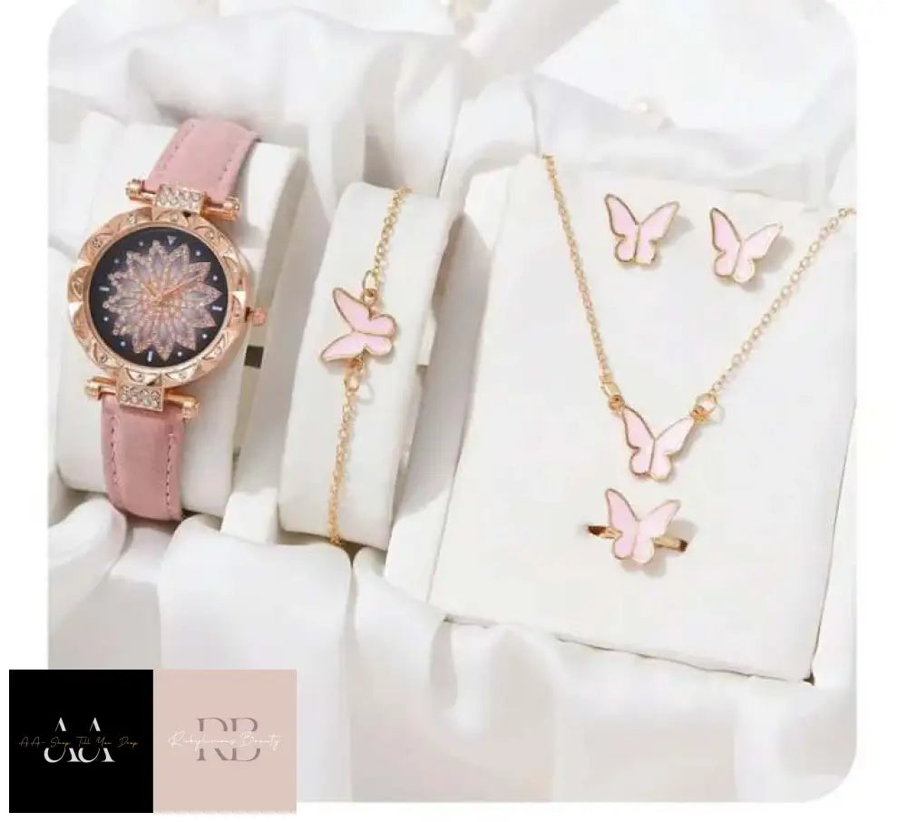 Pink - 5Pc Bracelet & Watch Set Choice Of Design C