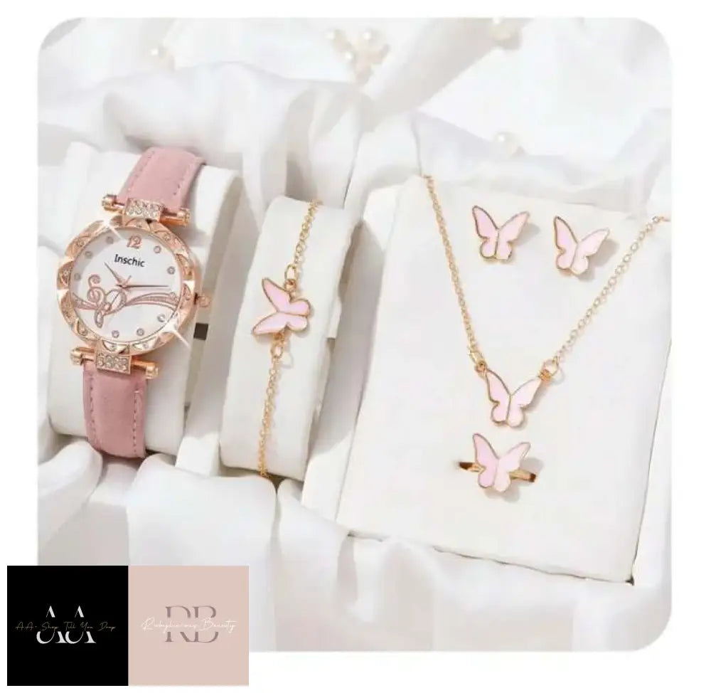 Pink - 5Pc Bracelet & Watch Set Choice Of Design D