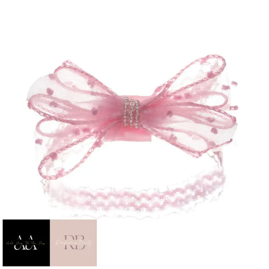 Pink Lace Headband W/Bow