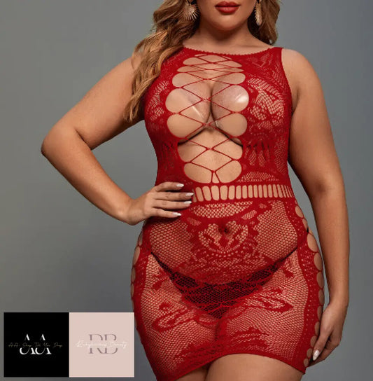 Plus Size Fishnet Lingerie Lace Women Babydoll Bodysuit Dress Catsuits Nightwear