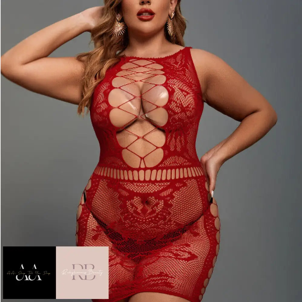 Plus Size Fishnet Lingerie Lace Women Babydoll Bodysuit Dress Catsuits Nightwear