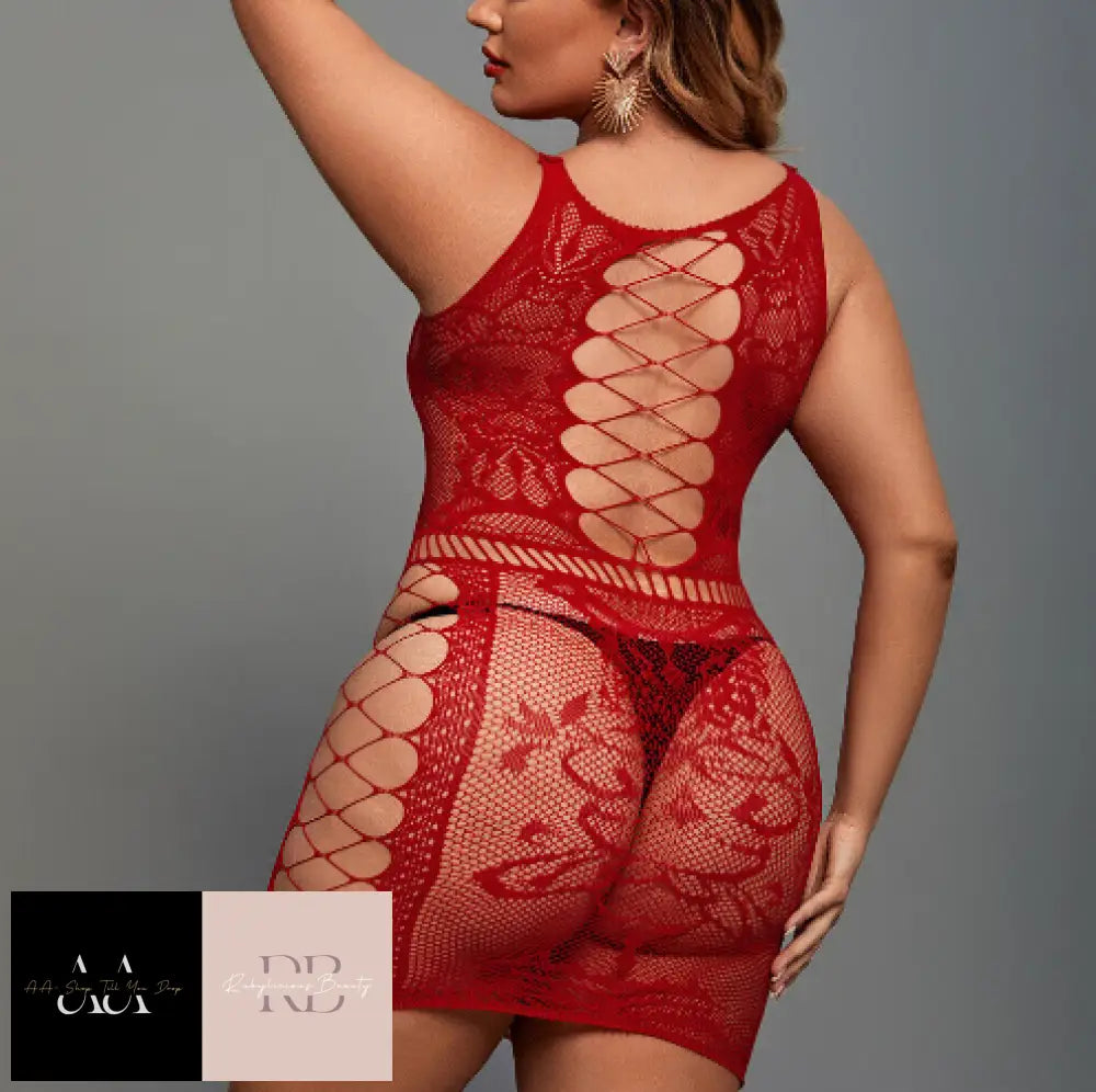 Plus Size Fishnet Lingerie Lace Women Babydoll Bodysuit Dress Catsuits Nightwear