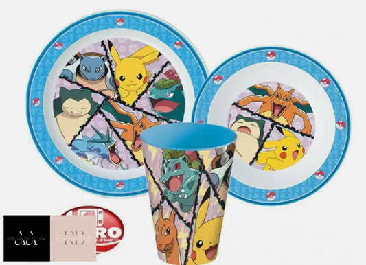 Pokemon Childrens Kids Toddlers 3 Pc Dinner Breakfast Set Plate Bowl Cup