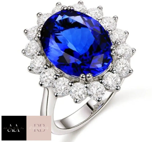 Princess Diana Inspired Blue Zircon Ring 925 Sterling Silver