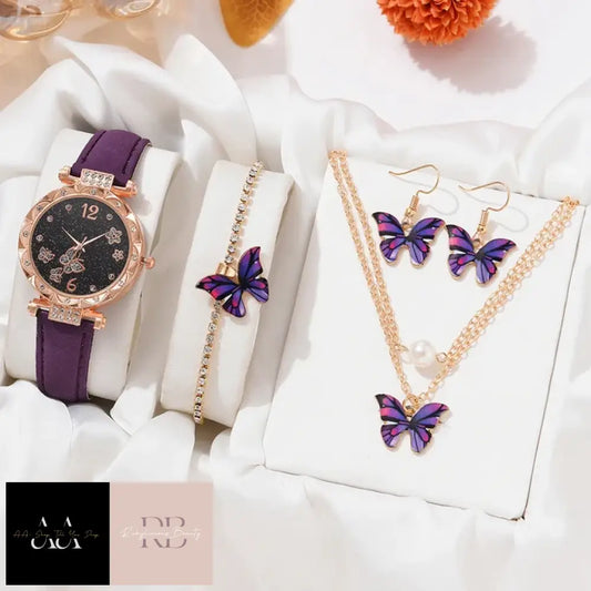 Purple Butterfly - 5Pcs Watch Set Choice Of Design Xr5006-Pp-H222