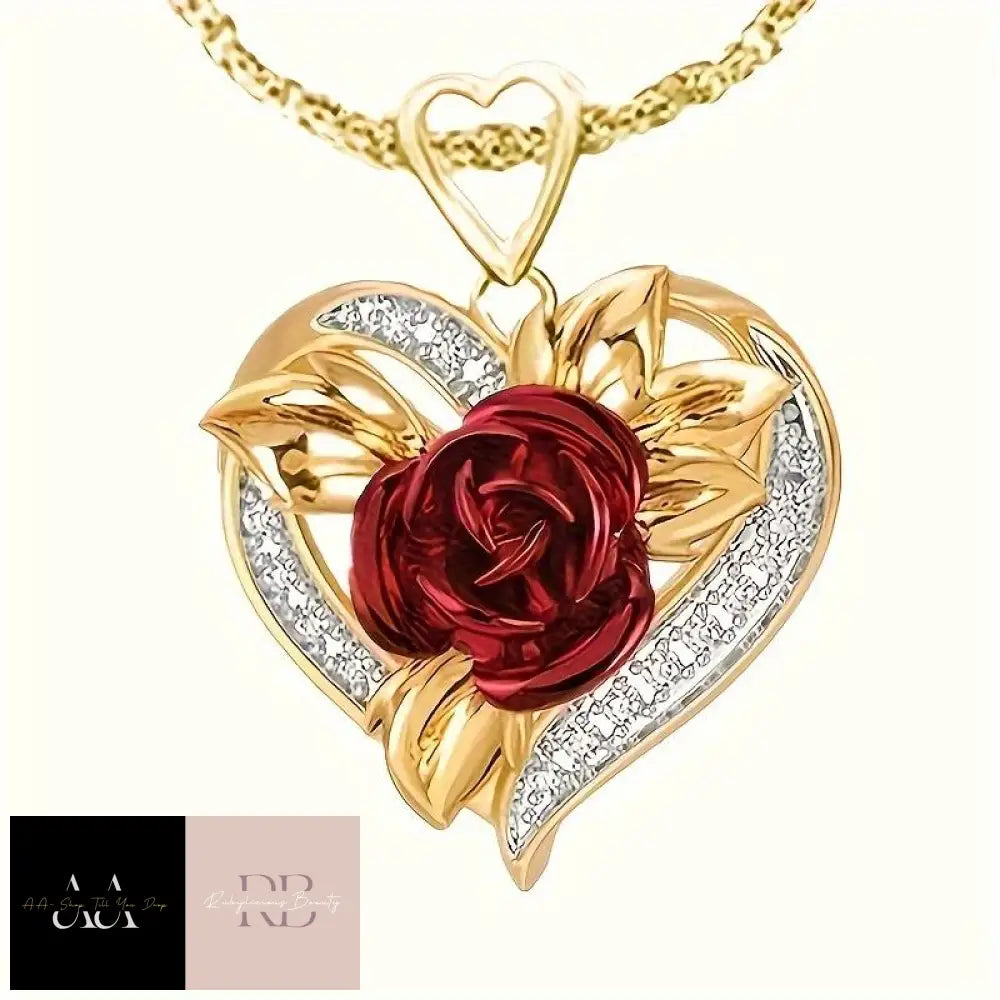 Red Rose Heart-Shaped Pendant Necklace