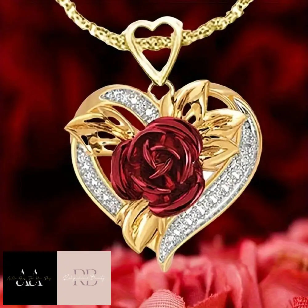 Red Rose Heart-Shaped Pendant Necklace