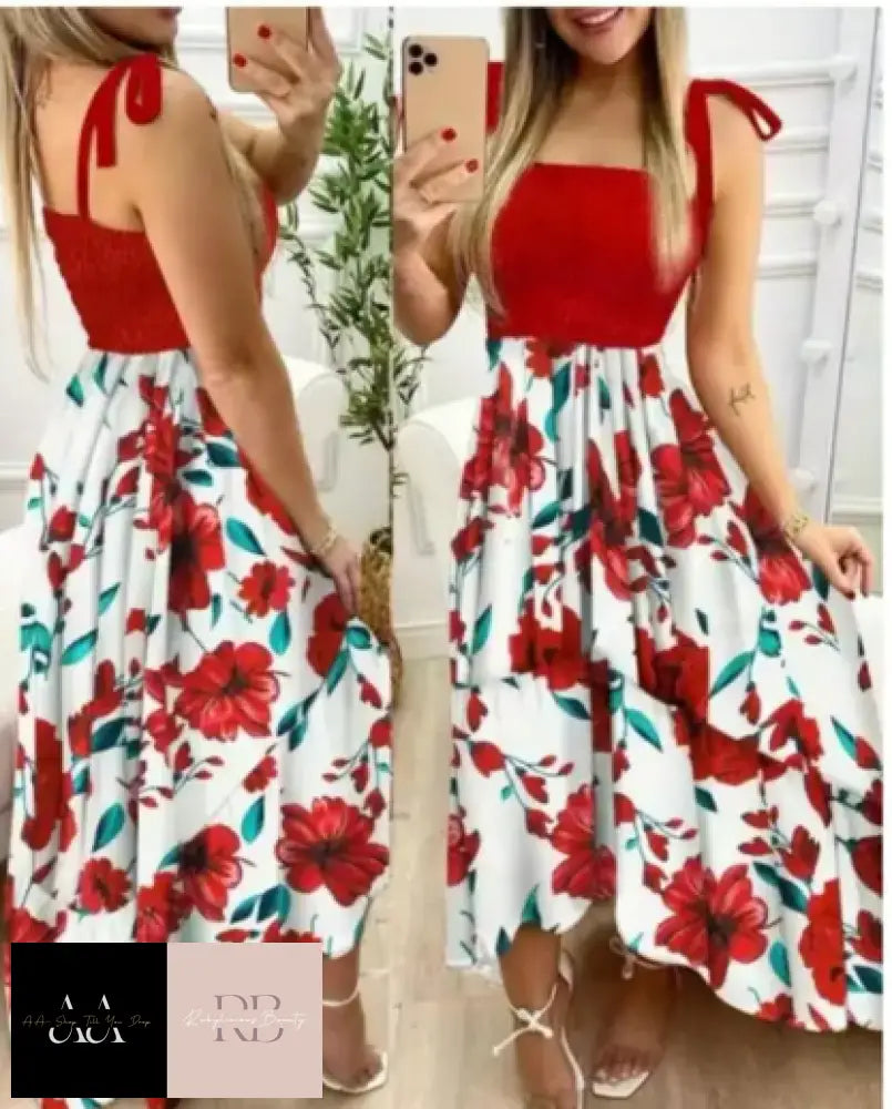 Red & White Strapless Dress - Sizes