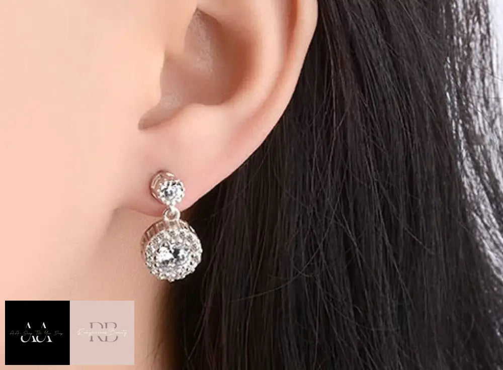 Round Drop Dangle Stone Sterling Silver Stud Earrings For Women