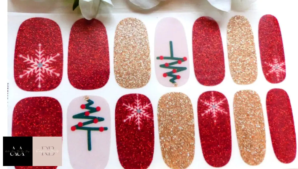 Self Adhesive Full Nail Polish Wrap Sticker Glitter Xmas Trees Snowflakes Y312X