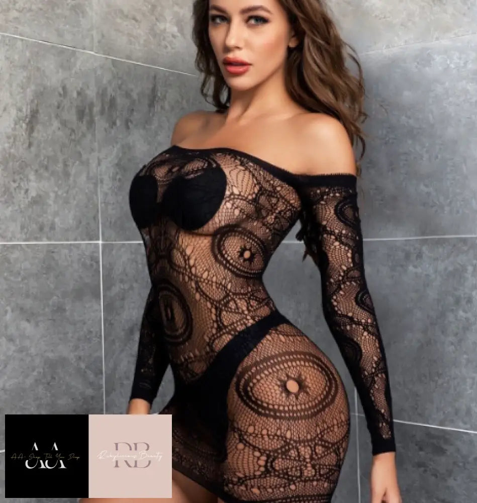 Sexy Black Lingerie Fishnet Babydoll Bodysuit Dress Nightwear For Women