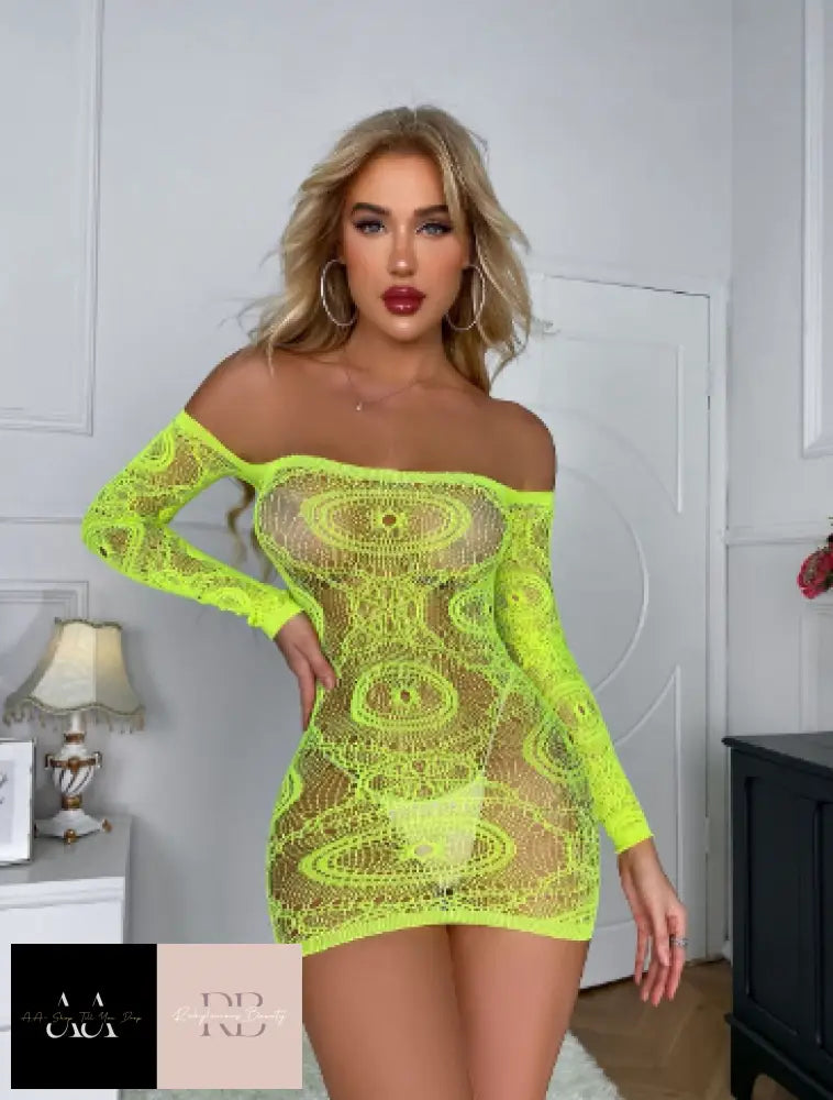 Sexy Green Lingerie Fishnet Babydoll Bodysuit Dress Nightwear Women