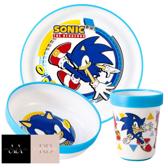 Sonic The Hedgehog 3Pcs Bicolor Kids Dinner Tableware Set Plate Bowl & Tumbler