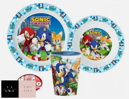 Sonic The Hedgehog Kids Childrens 3 Pc Dinner Breakfast Set Plate Bowl Cup