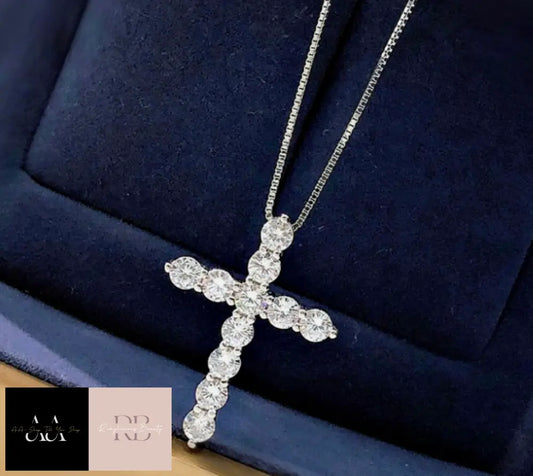 Sparkly Crystal Cross Pendant Chain Necklace 925 Sterling Silver Jewellery Gifts