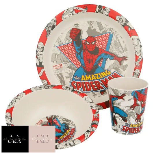 Spiderman 3Pcs Wooden Kids - Plate Bowl And Tumbler Lunch Dinner Set