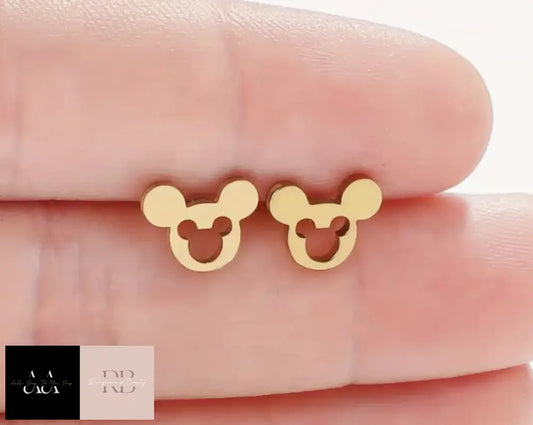 Stainless Steel Elegant Cartoon Mouse Stud Earrings - Golden